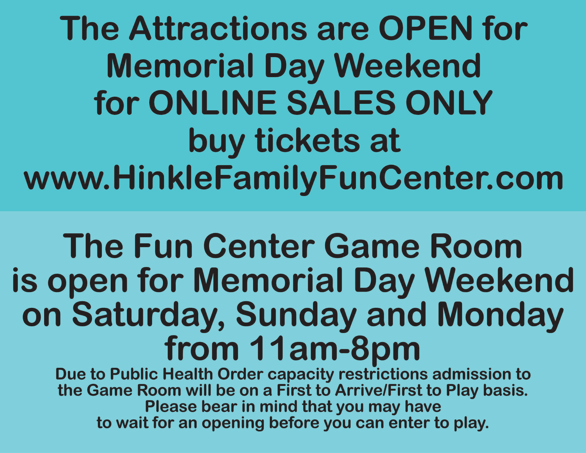 memorialdayhourssign Hinkle Family Fun Center